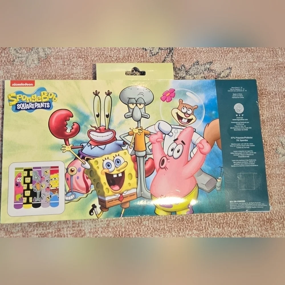 SpongeBob SquarePants Adult Crew Socks 5 Pair Gift Set Fits Size 6-12